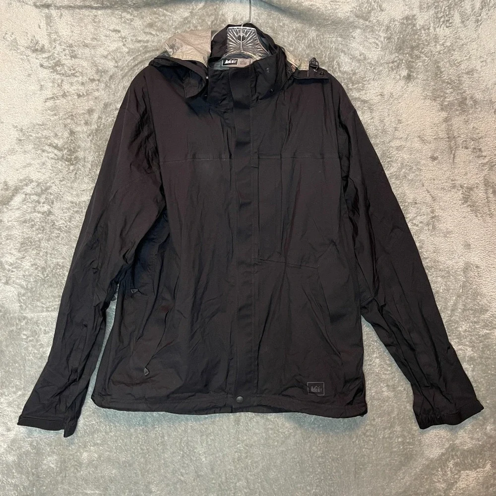 REI Elements E1 Rain Shell Jacket Mens L Full Zip Hooded Waterproof Outdoor
